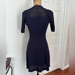 Nanette Lepore NNL Women's Navy Mesh Trim Knit Dress‎ Size M Short Sleeve